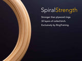 SpiralStrength is stronger than plywood rings. 32 layers of coiled birch. Exclusively by RingTraining.